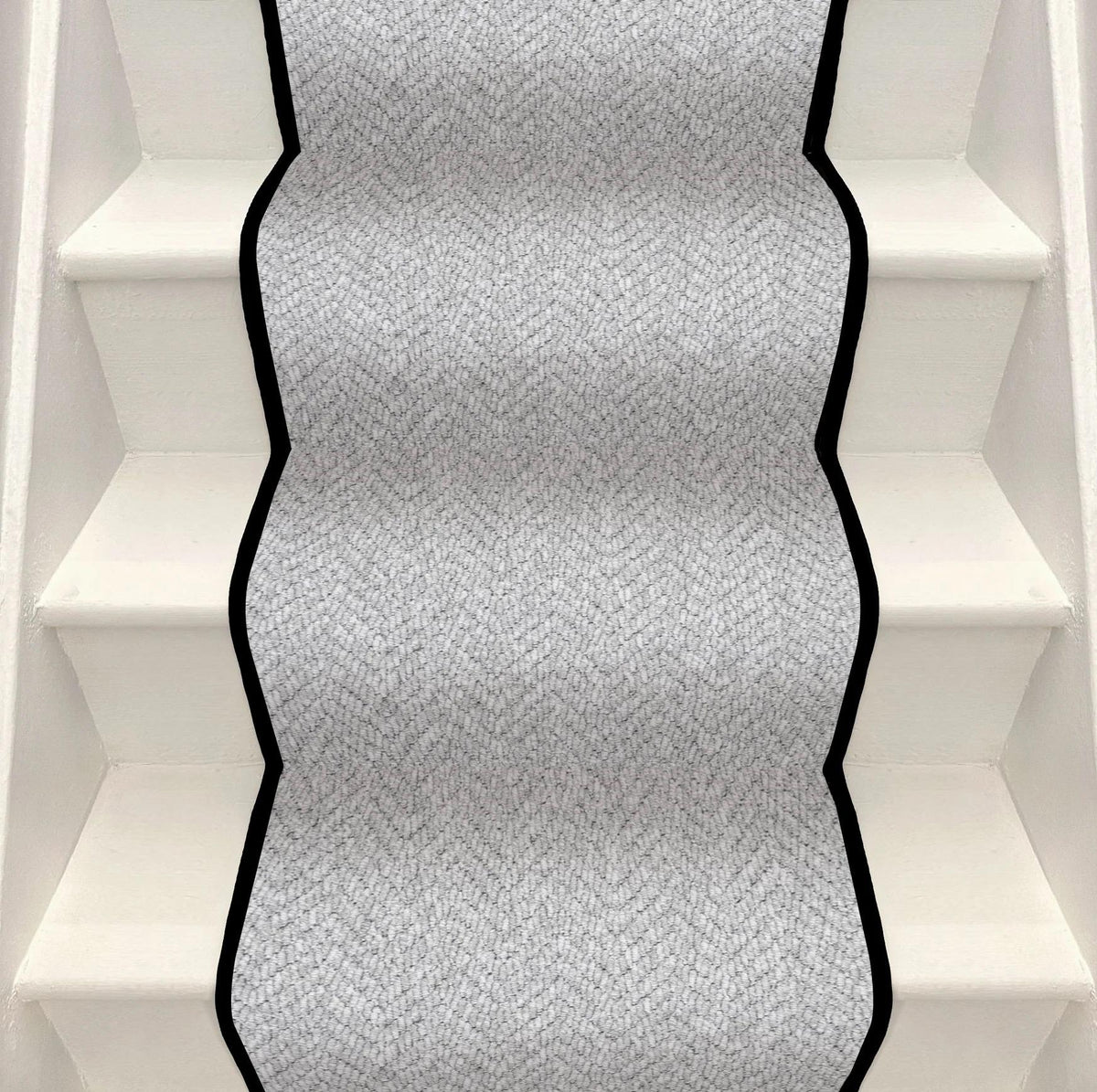 Light grey stair runner with black whipped edge