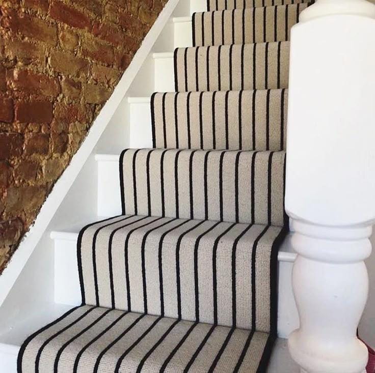 8m Beige with black stripe wool stair runner with black whipped edge