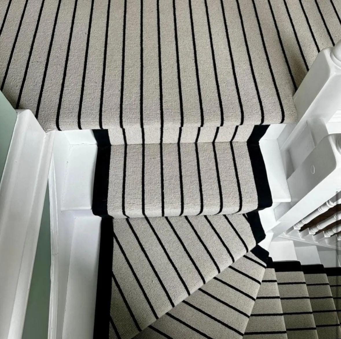 Beige with black stripe wool stair runner with black stitched taped edge 7m