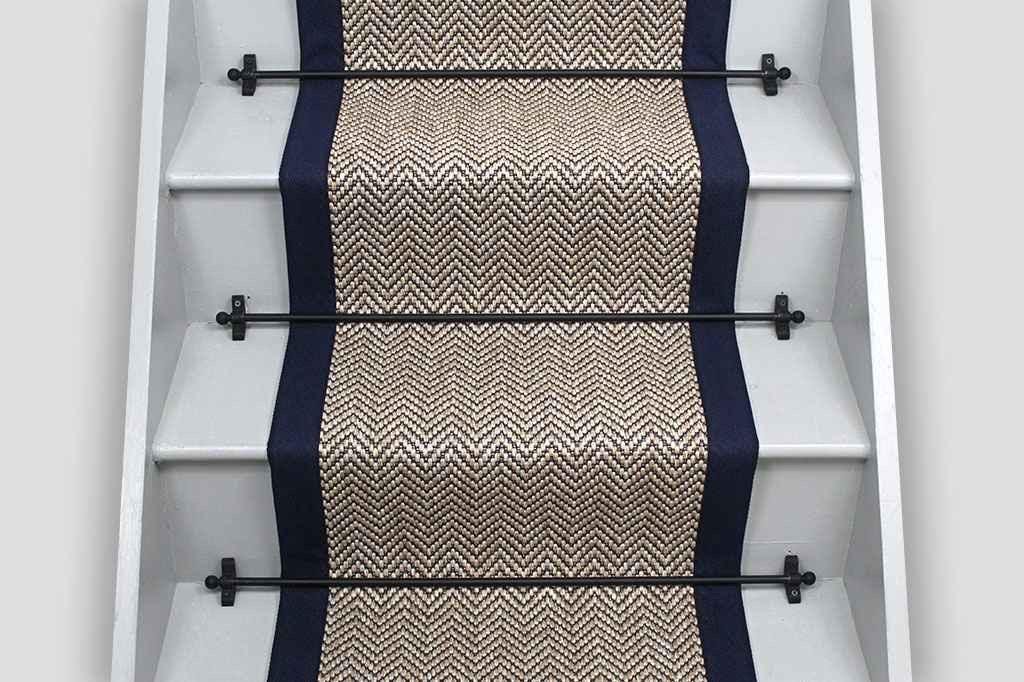 Beige woven berber black taped edge stair runner