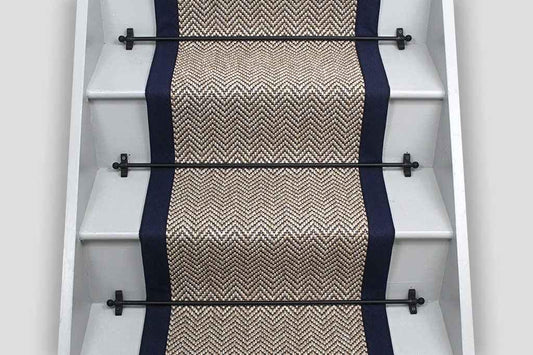 Beige woven berber black taped edge stair runner