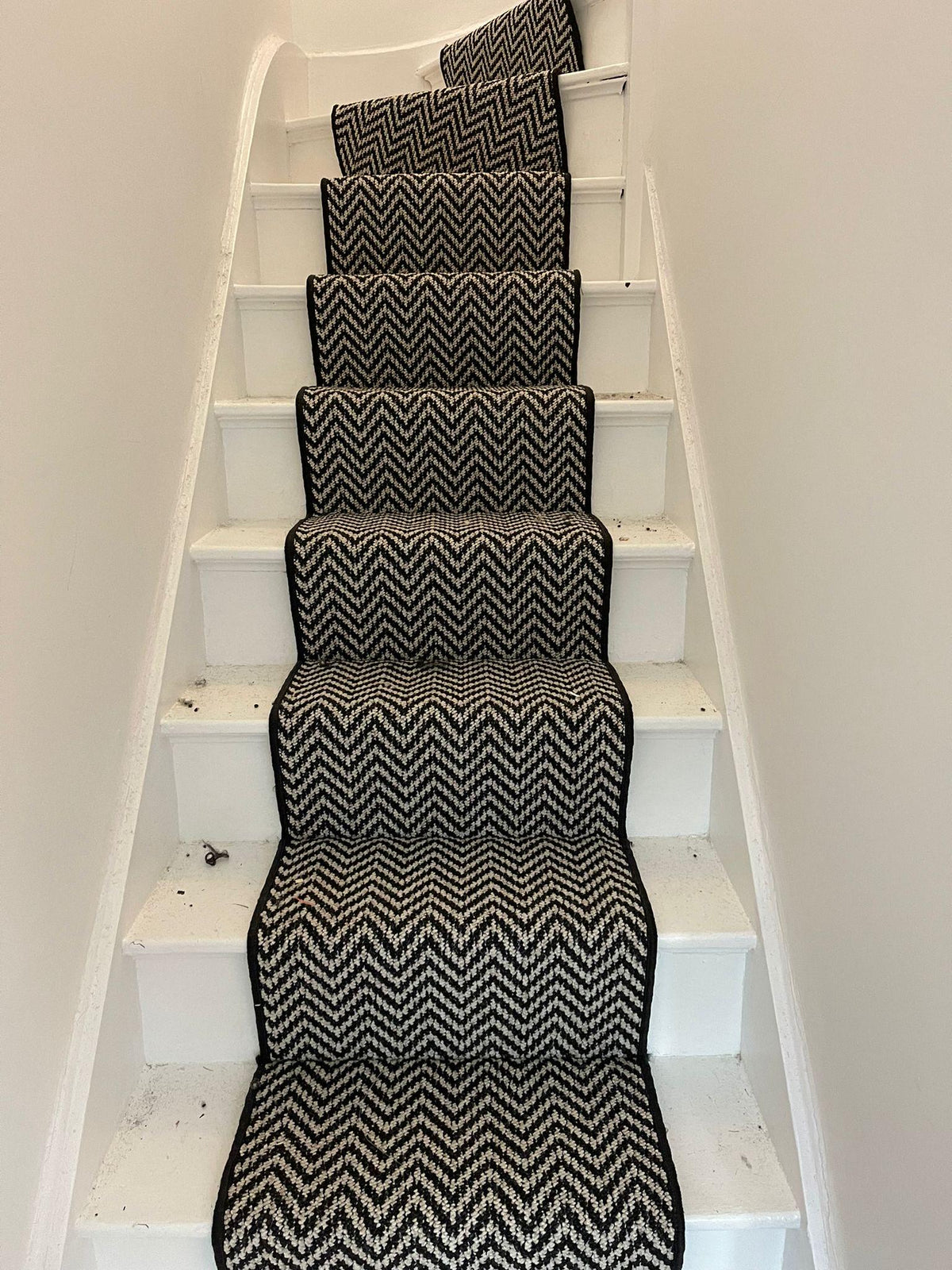 Black and white chevron stair runner
