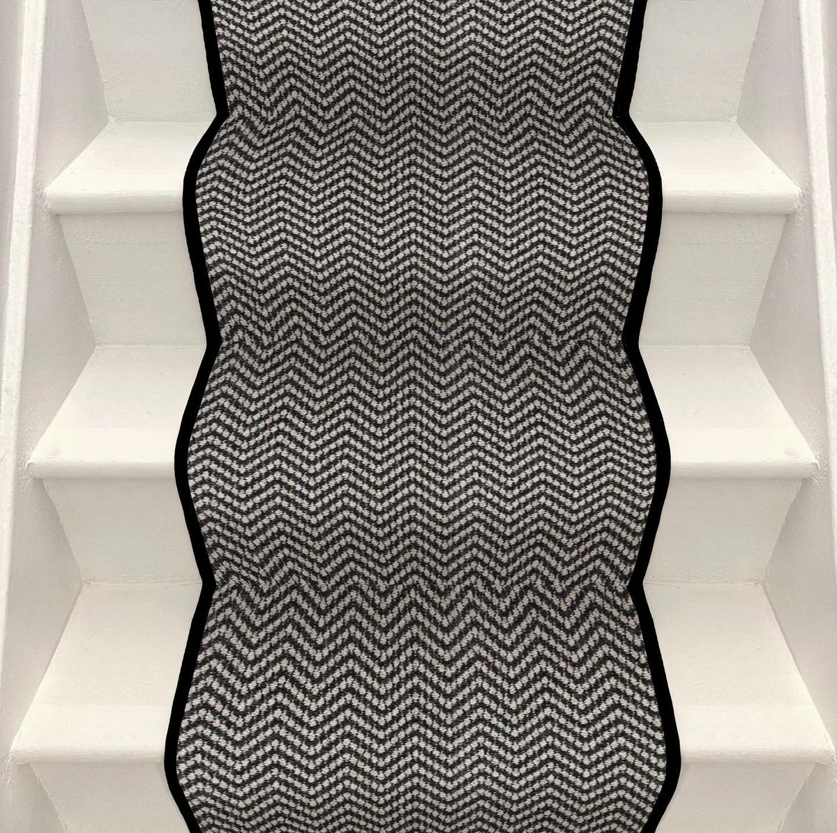 Black and white chevron stair runner