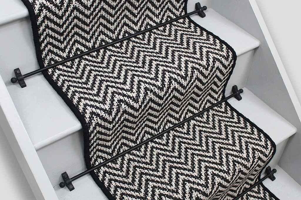 Black and white chevron stair runner