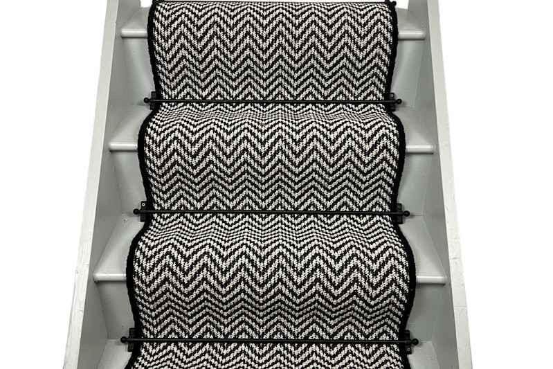 Black and white chevron stair runner