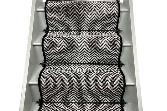 Black and white chevron stair runner