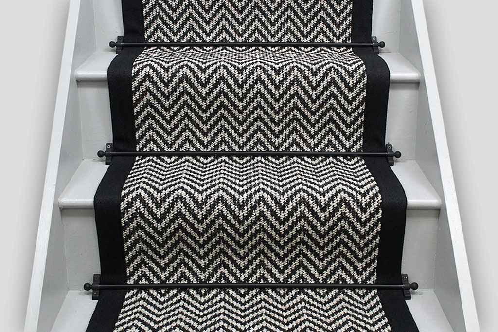 Black and white chevron stitched taped edge stair runner