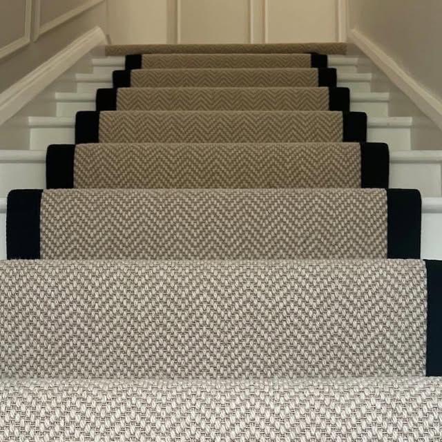 Chalk berber black stitched taped edge stair runner