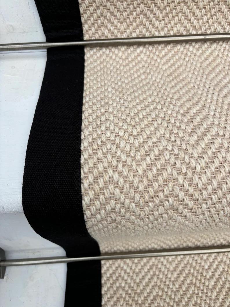 Chalk berber black stitched taped edge stair runner