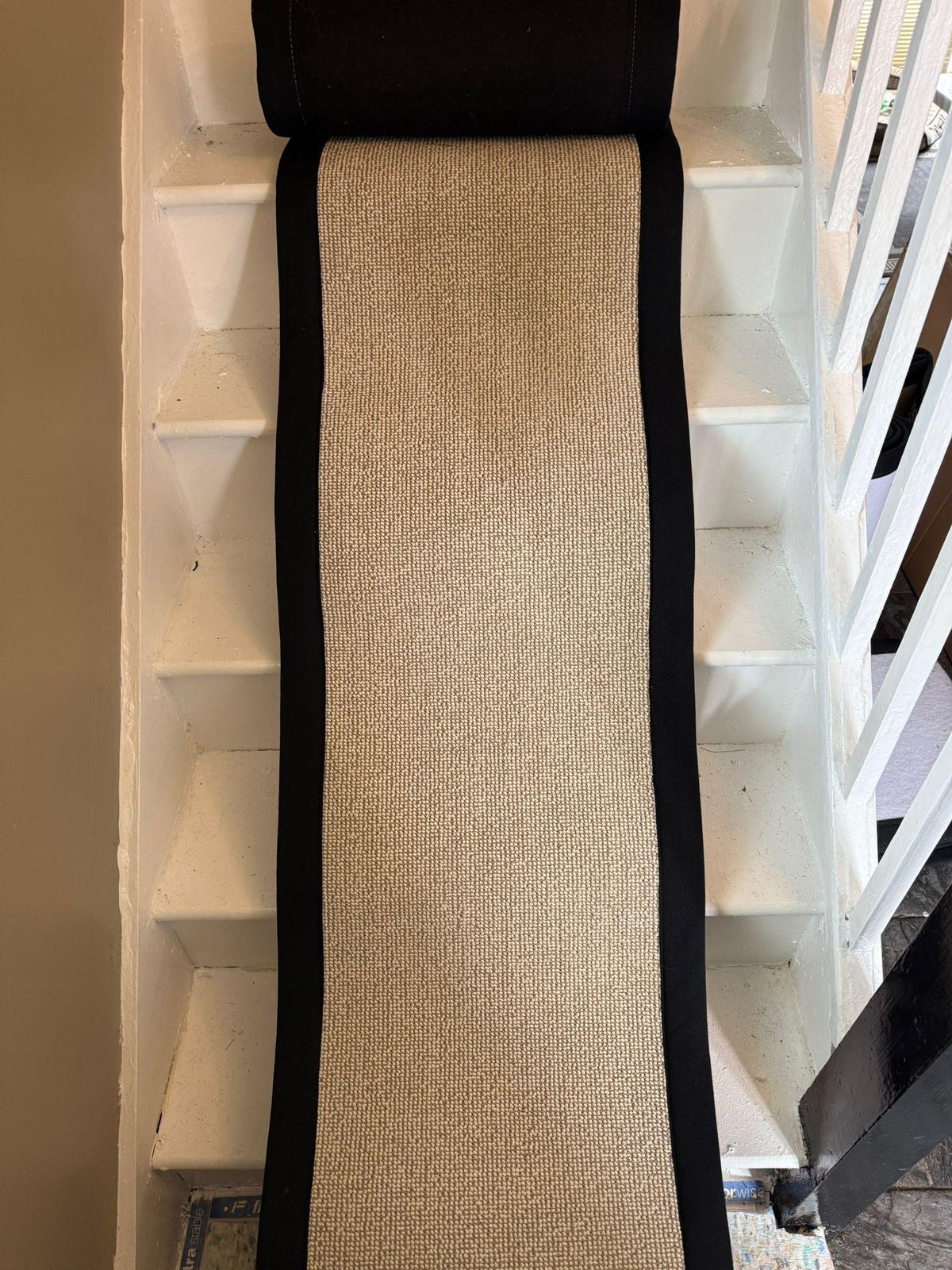 Cream Berber 50% wool 50 polypropylene runner stitched taped edge