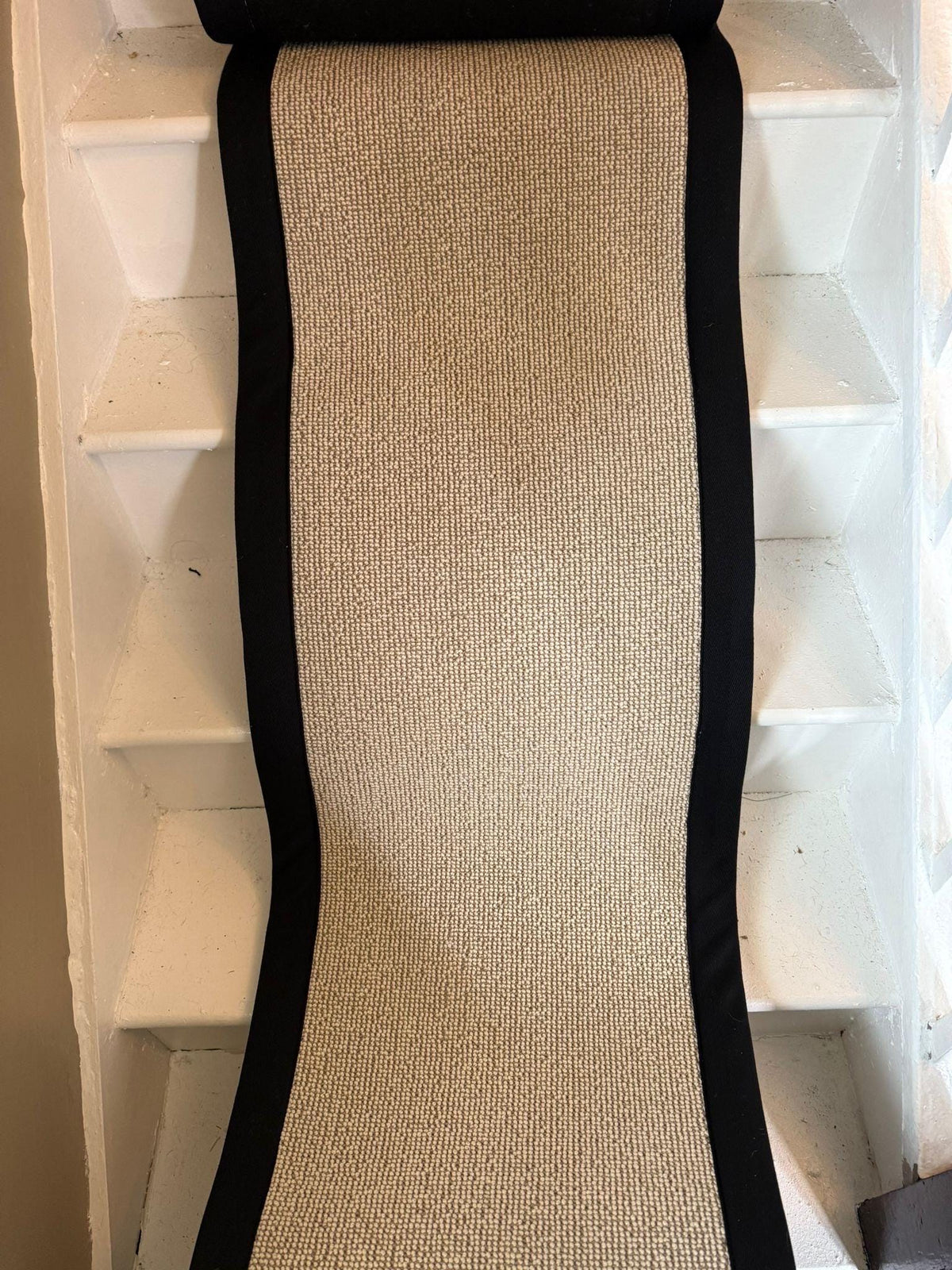 Cream Berber 50% wool 50 polypropylene runner stitched taped edge