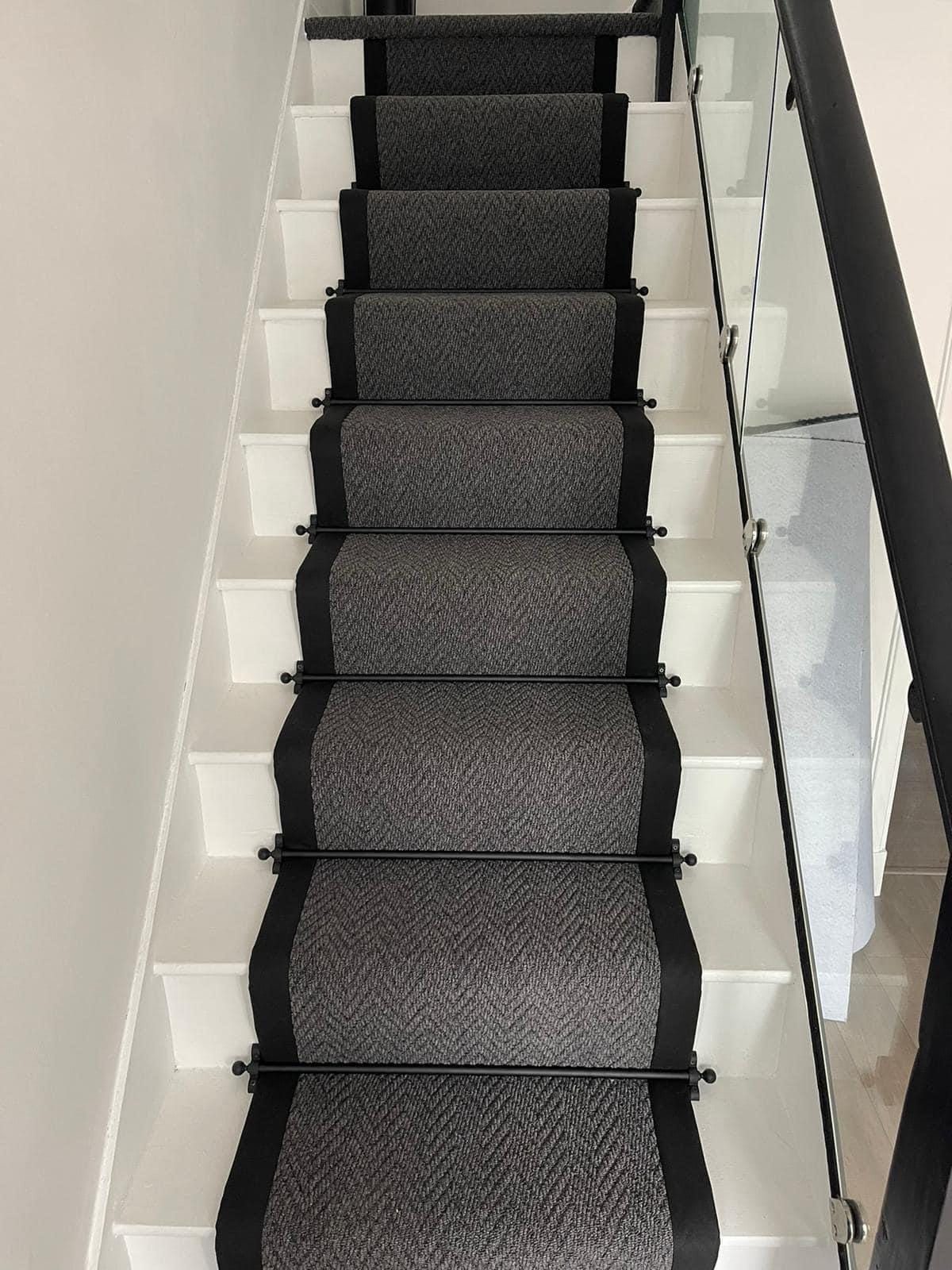Dark Grey chevron stitched taped edge stair runner