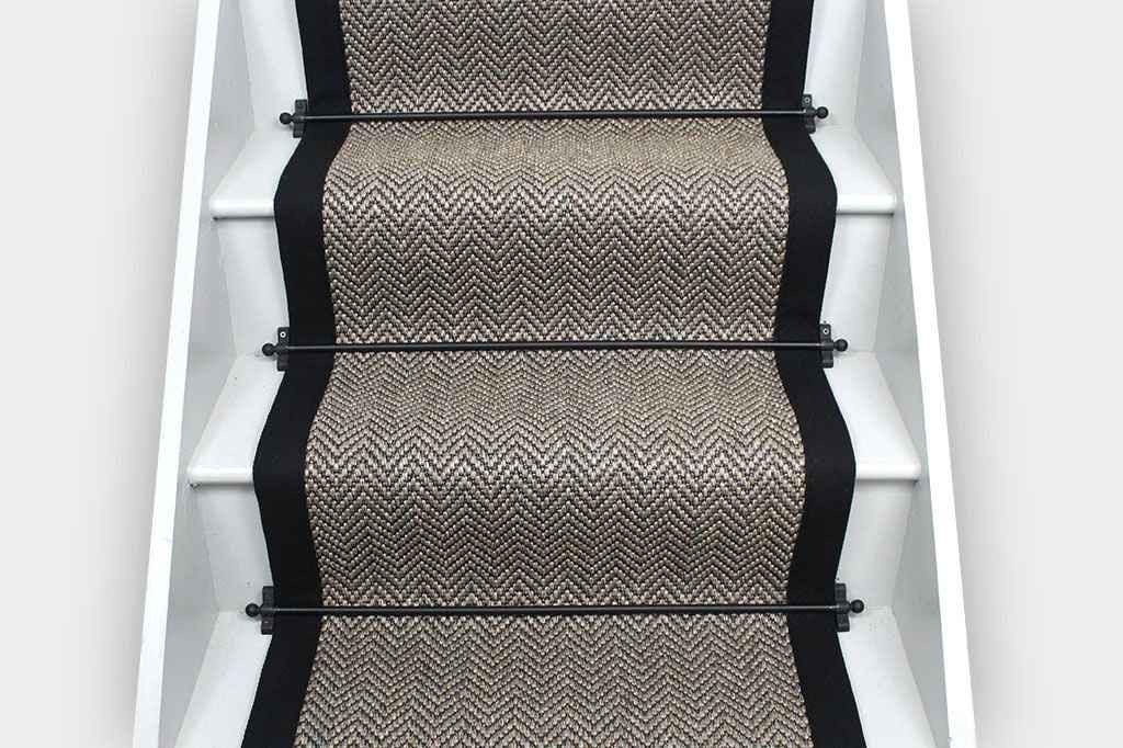 Greige woven berber stitched taped edge stair runner