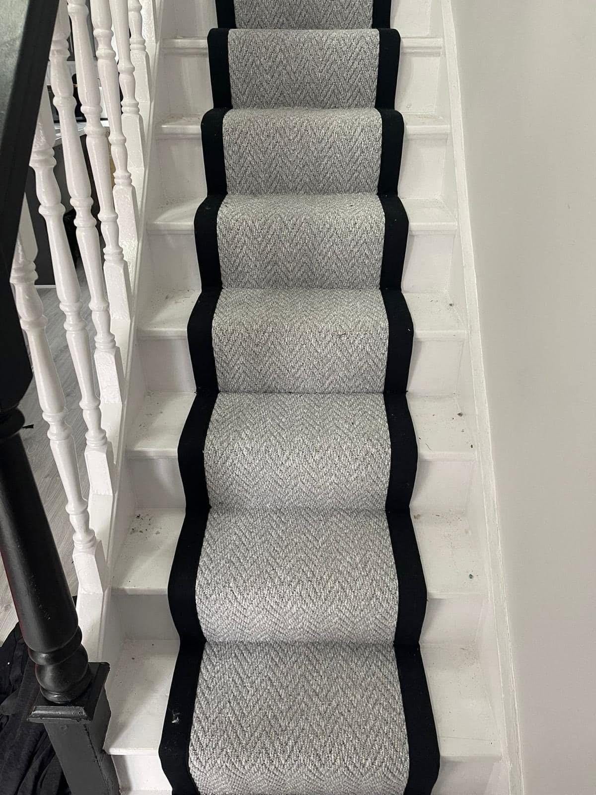 Grey stitched taped edge stair runner