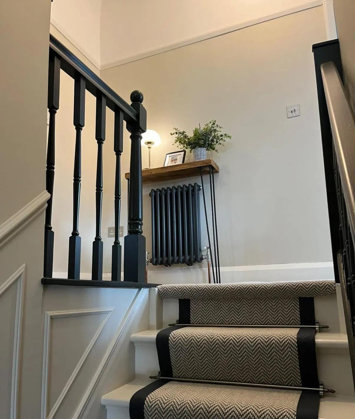 herringbone grey stair runner wool stitched taped edge