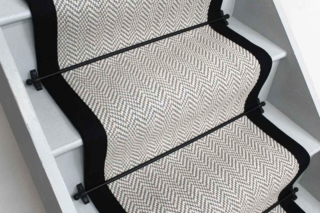 herringbone grey stair runner wool stitched taped edge