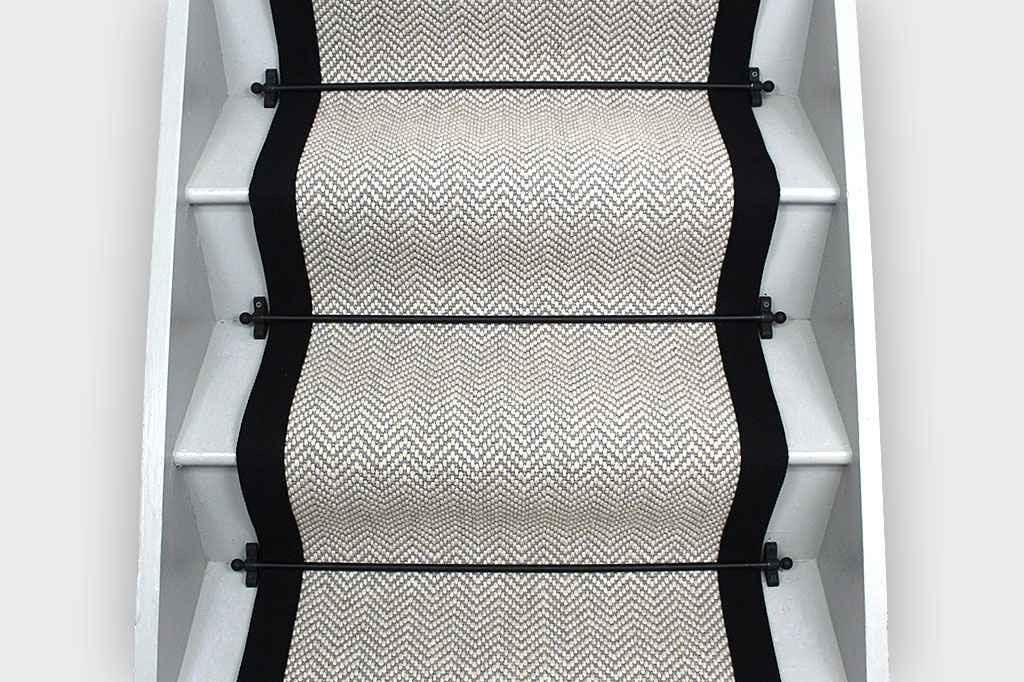 herringbone grey stair runner wool stitched taped edge