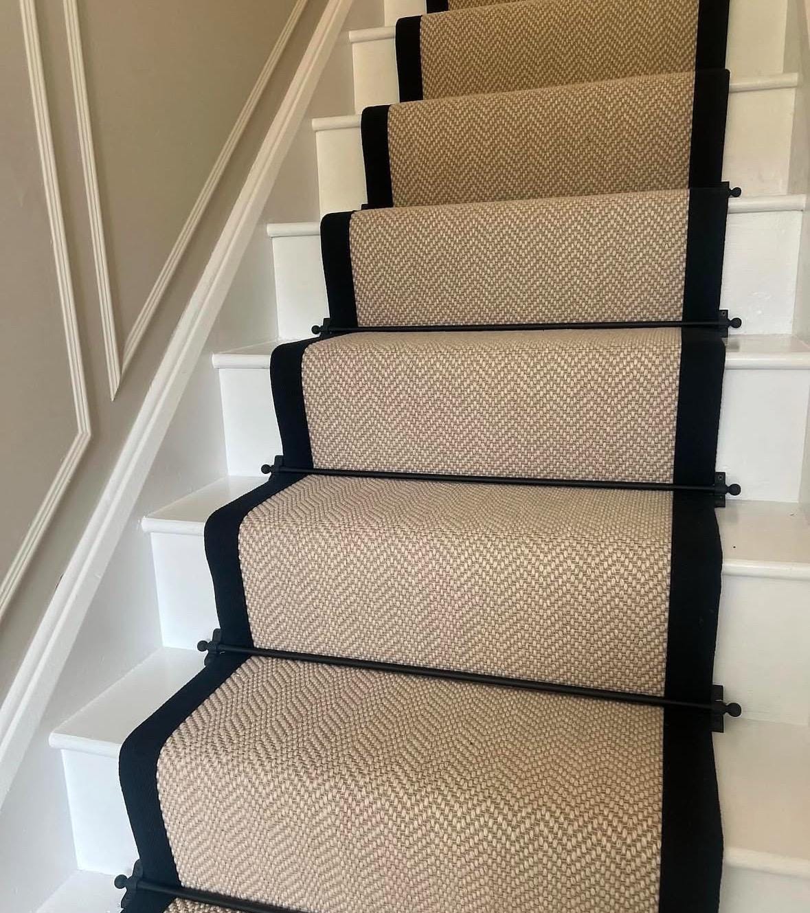 herringbone stair runner wool stitched taped edge