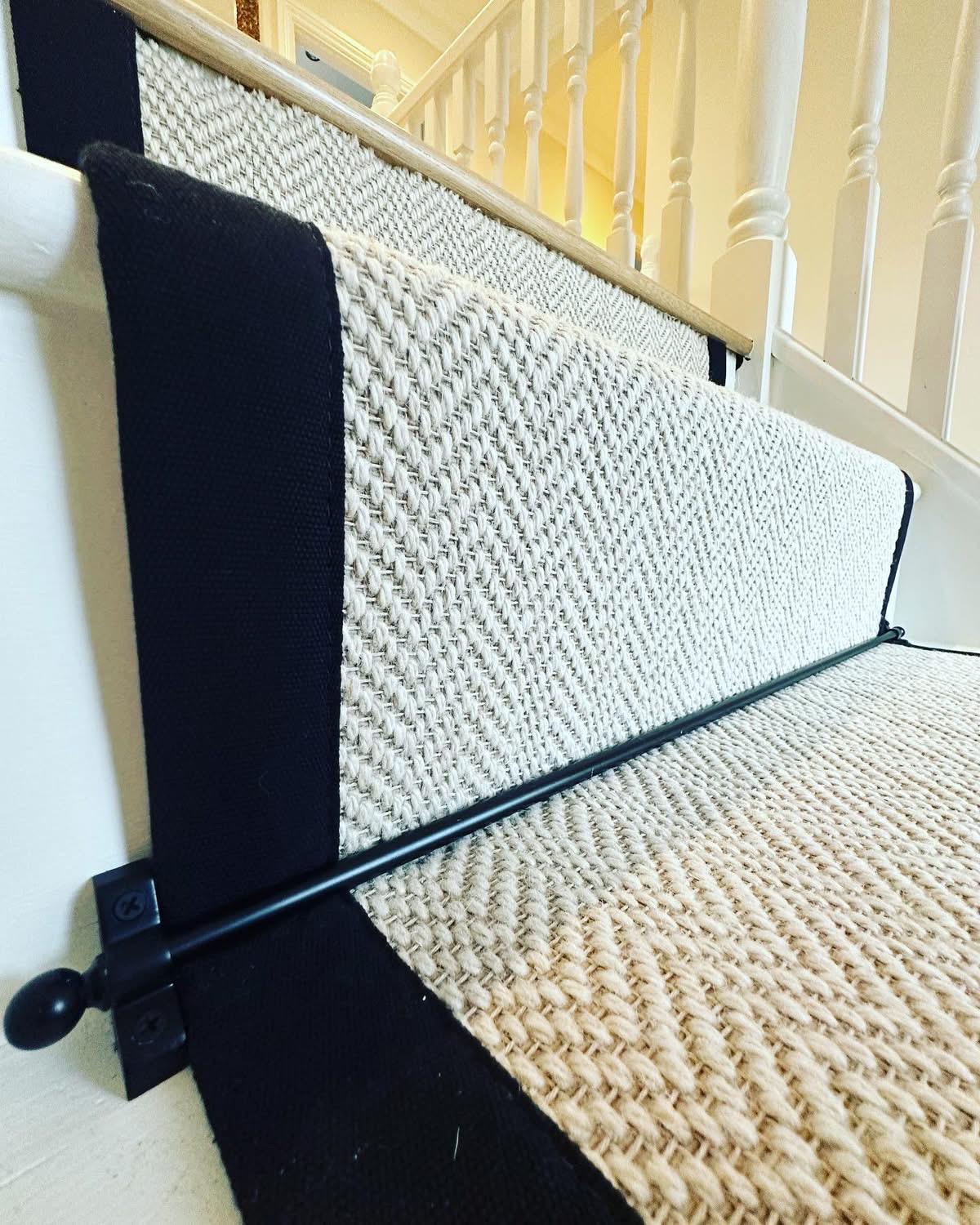 herringbone stair runner wool stitched taped edge