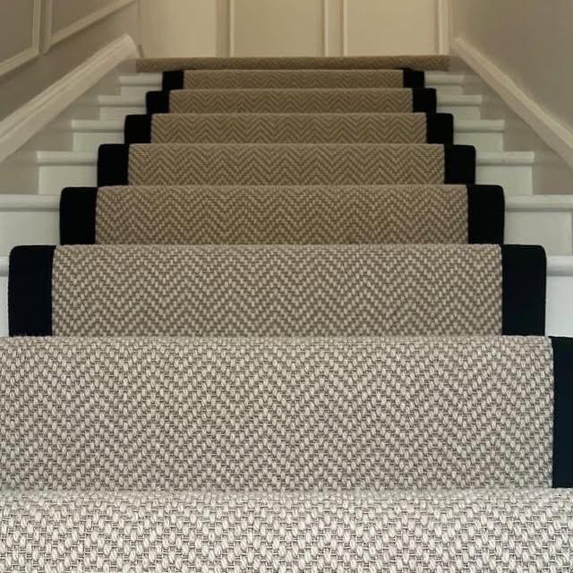herringbone stair runner wool stitched taped edge