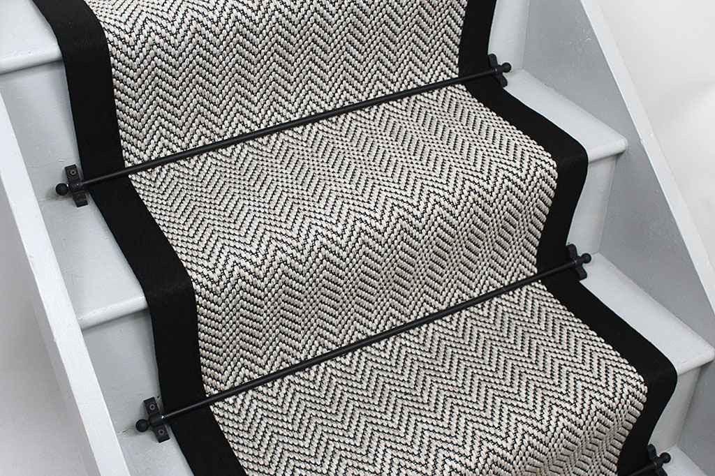 Ivory woven berber stitched taped edge stair runner