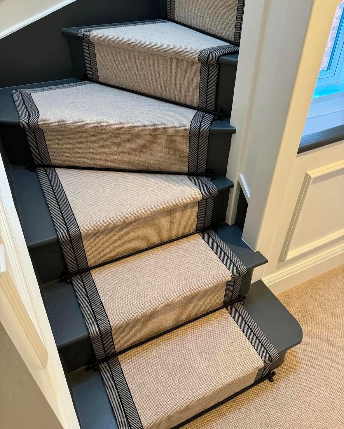 Stitched Taped edge 7.5m stair runner beige