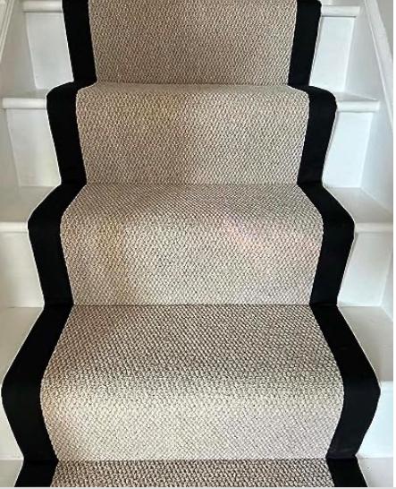 Stitched Taped edge stair runner beige 91.5cm wide