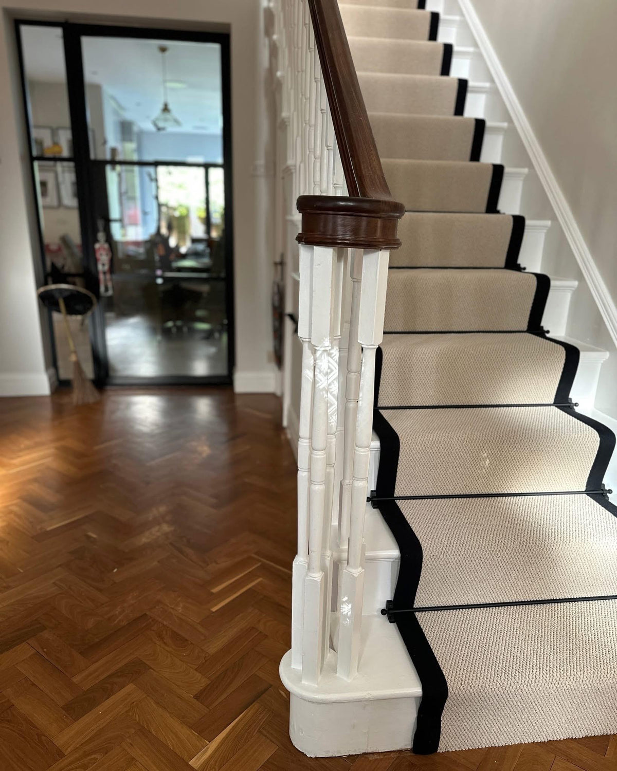 Stitched Taped edge stair runner beige 91.5cm wide