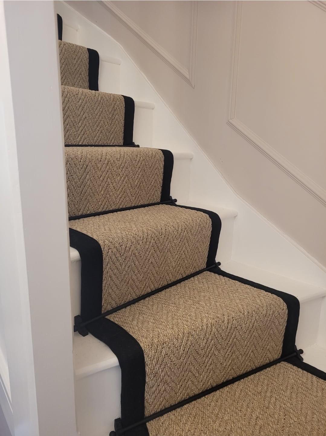 Stitched Taped edge stair runner chevron beige