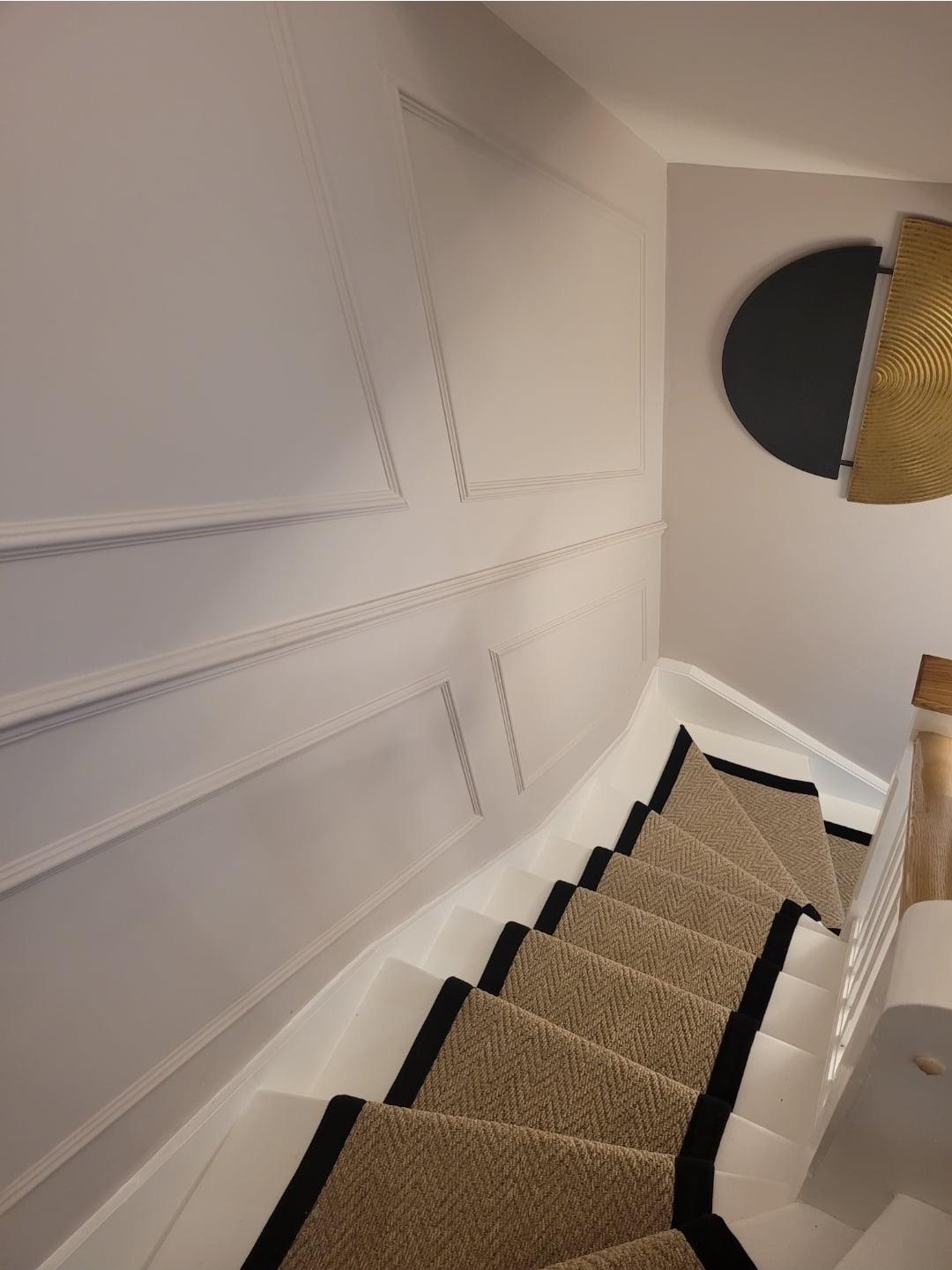 Stitched Taped edge stair runner chevron beige