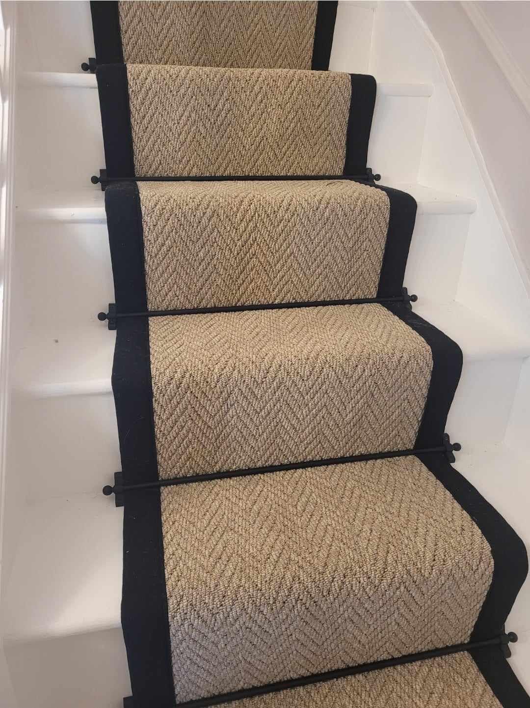 Stitched Taped edge stair runner chevron beige