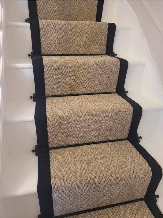 Stitched Taped edge stair runner chevron beige
