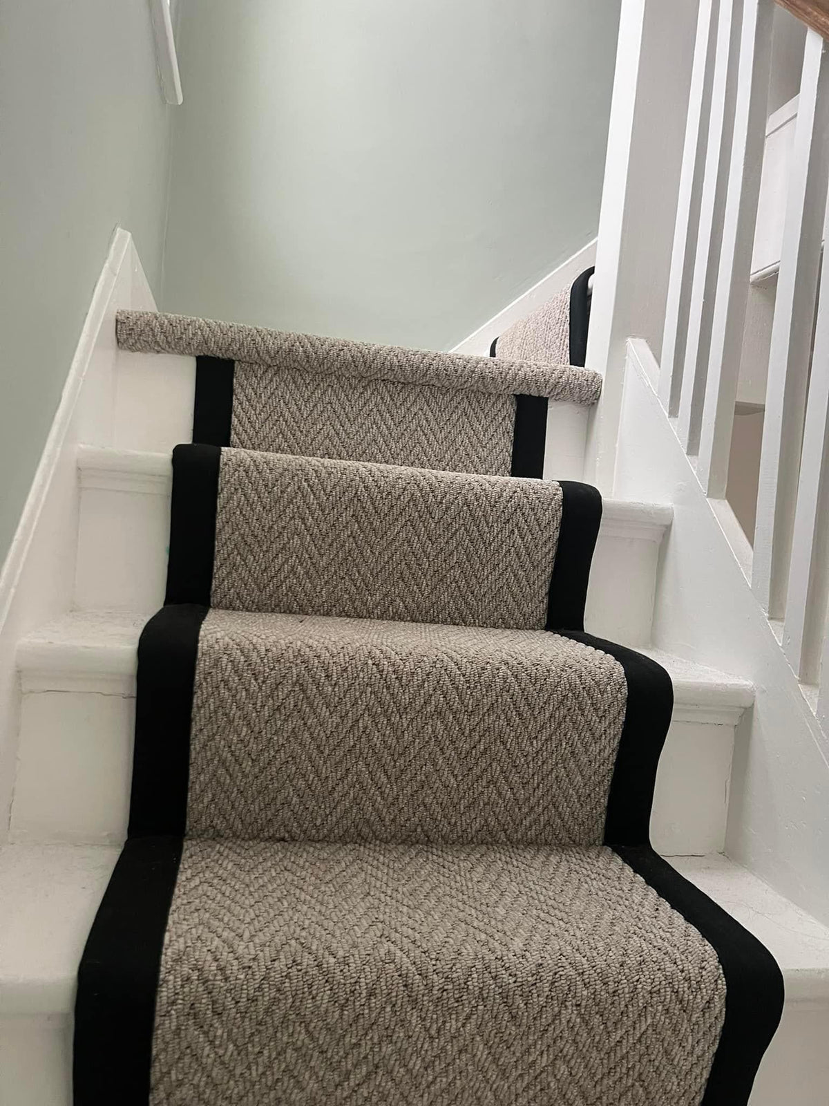 Stitched Taped edge stair runner chevron light beige