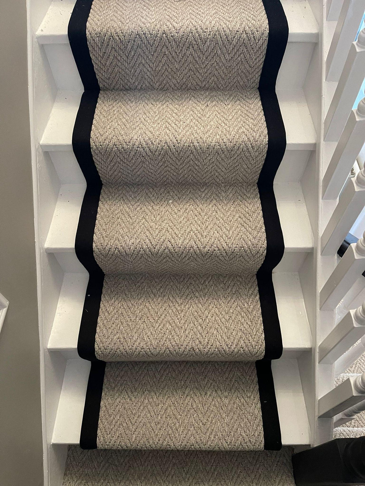 Stitched Taped edge stair runner chevron light beige