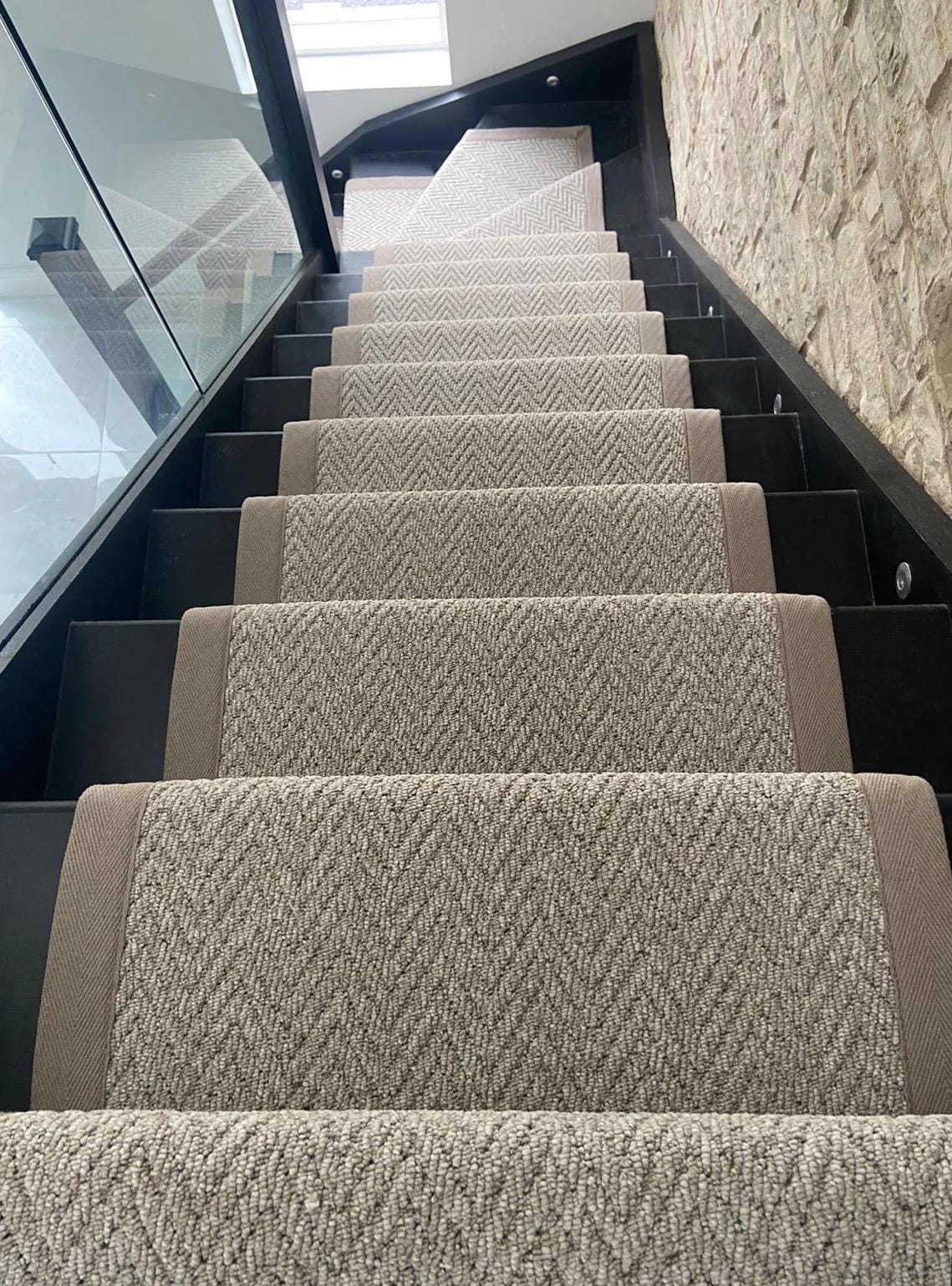 Stitched Taped edge stair runner chevron light beige
