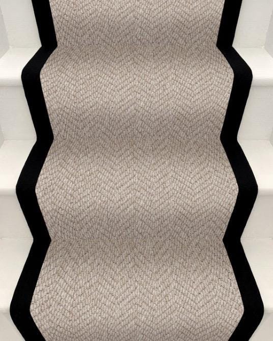 Stitched Taped edge stair runner chevron light beige
