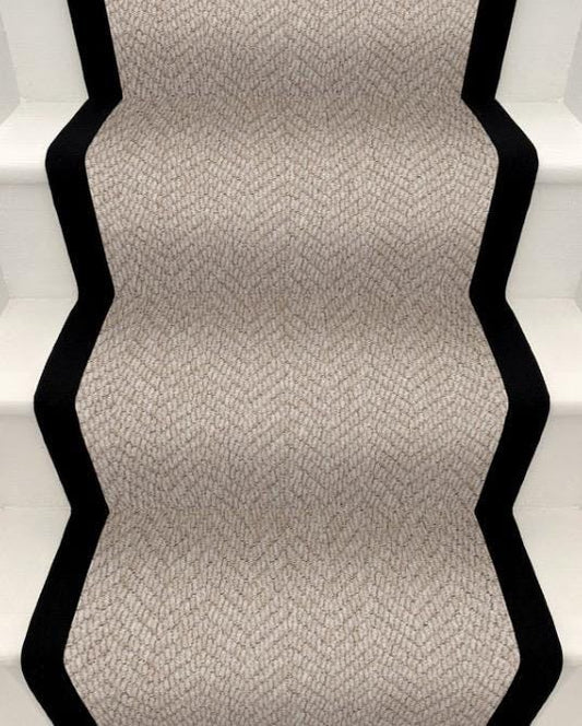 Stitched Taped edge stair runner chevron light beige