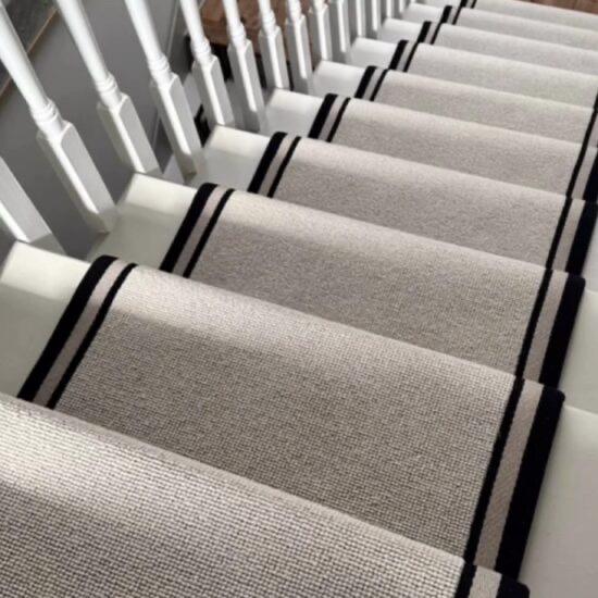 Stitched Taped edge stair runner grey designer Berber