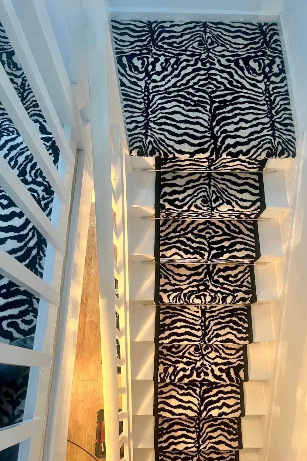Zebra Wilton stair runner with black taped edge 7m
