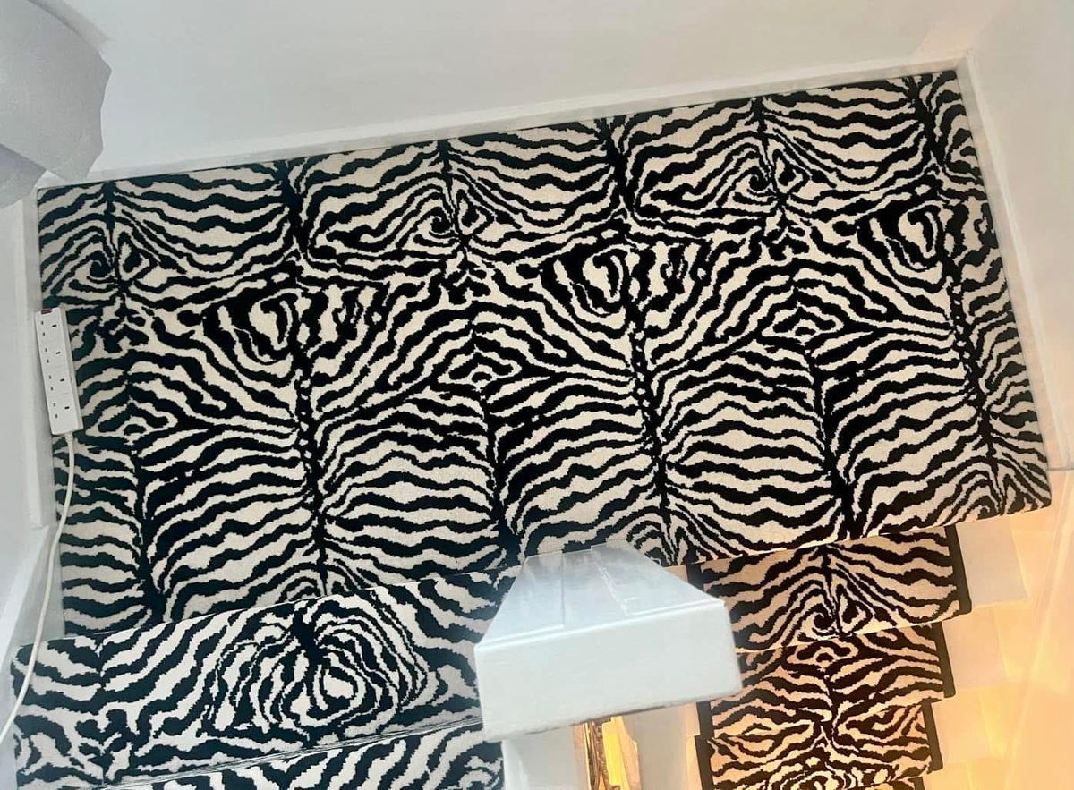 Zebra Wilton stair runner with black taped edge 7m