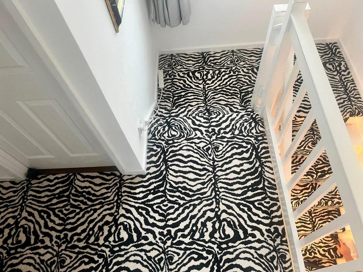 Zebra Wilton stair runner with black taped edge 7m